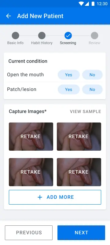Image capture screen for oral screening