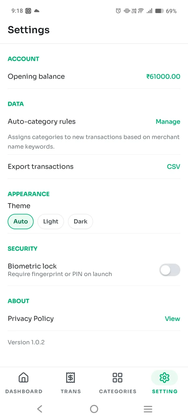 Fisor settings screen