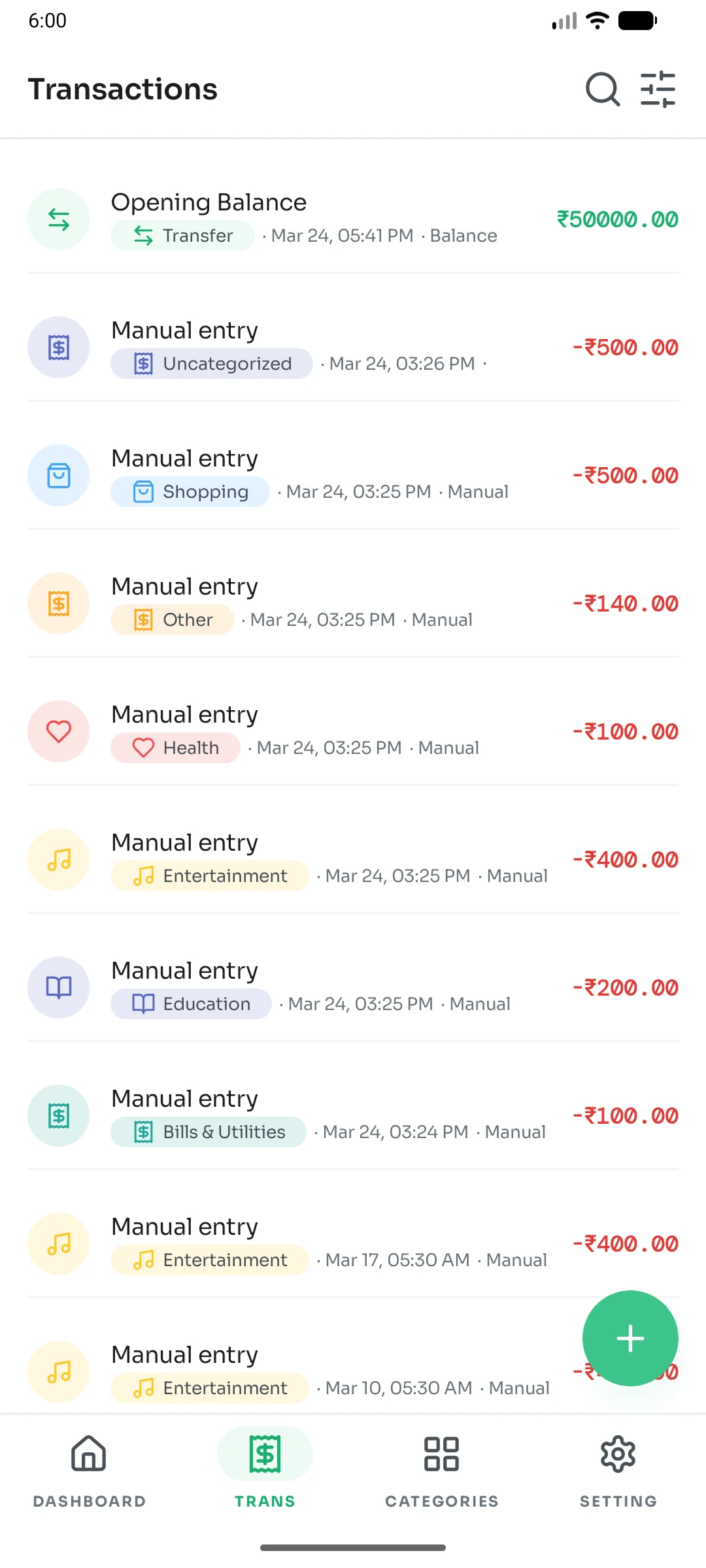 Fisor transactions list