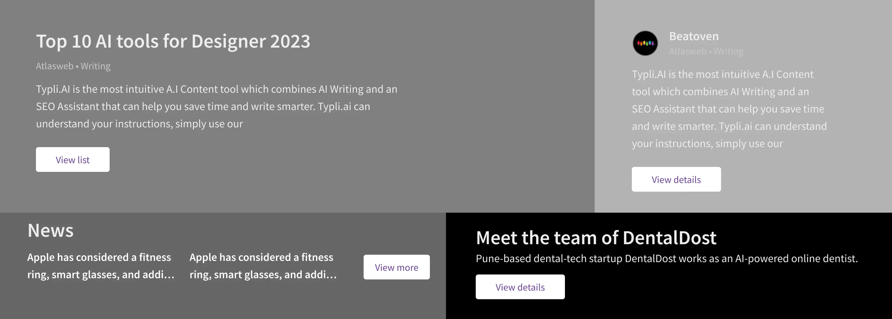 Wireframe iteration 1 — news section layout