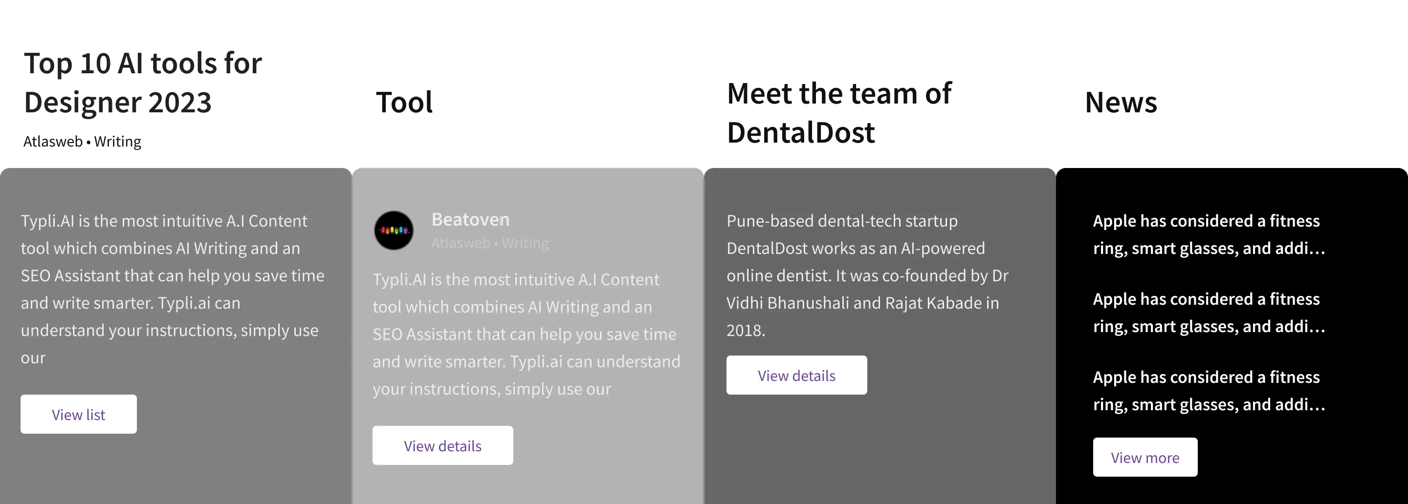 Wireframe iteration 2 — news section layout