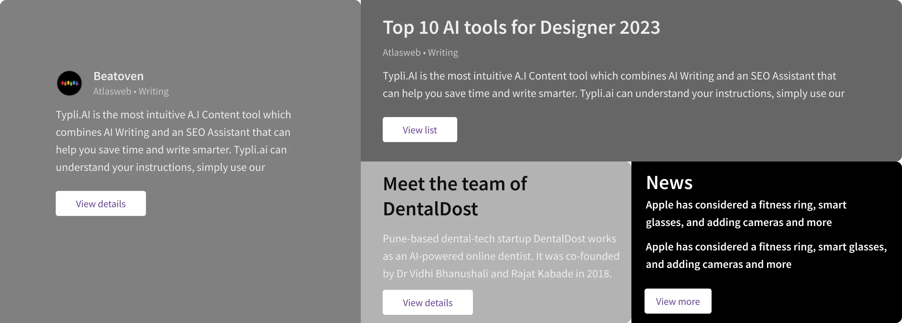 Wireframe iteration 3 — news section layout